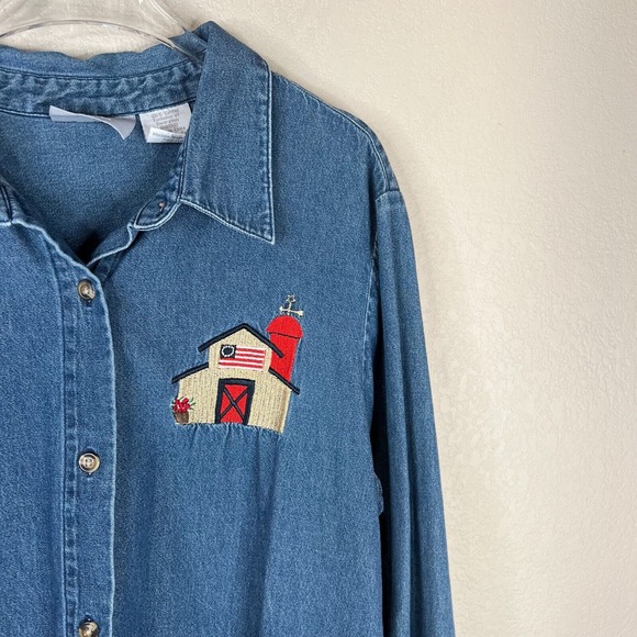 Blair Women's Button Down Shirt Size Large L Blue‎ Denim Long Sleeve Embroidered - Picture 3 of 14